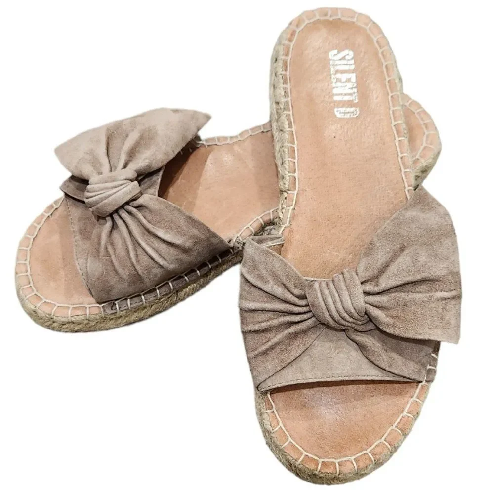 Anthropologie Silent D Espadrille Tan Slipper With Bow in Taupe Suede